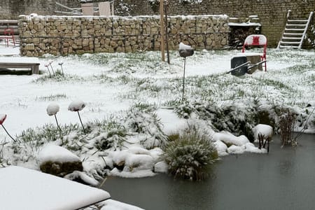 Le bassin du jardin sous la neige